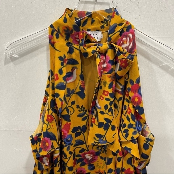 Tanya Taylor Adrienne Kimono Floral Silk Top Blouse in Marigold Cold Shoulder 2 - Picture 8 of 14